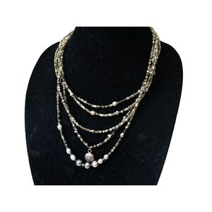 PEYOTE BIRD Sterling Silver 925
Pearls Beaded 5 Strand Necklace
17.5"-19.5"